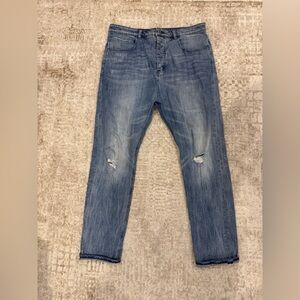 Zanerobe Faded Blue Slim Straight Jeans with Knee Rips